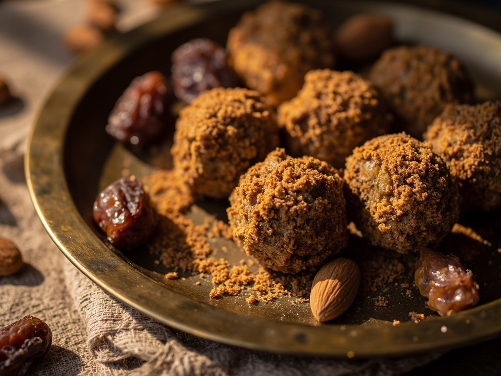 Boulettes de dattes aux amandes et farine d'orge grillée