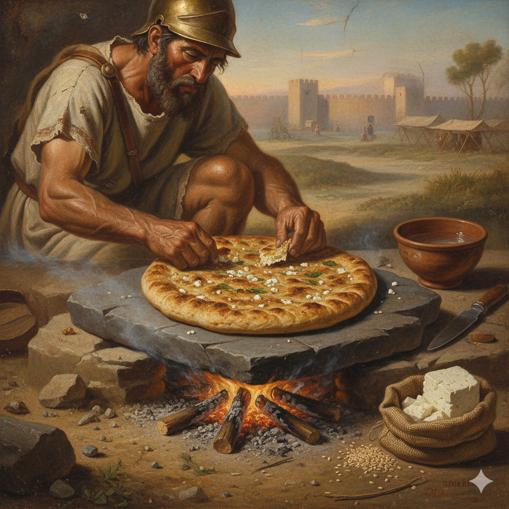 Barley maza and cheese, camp flatbread