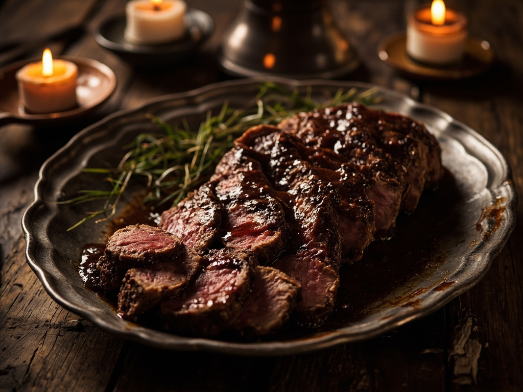 Cuissot de cerf rôti à la sauce poivrade