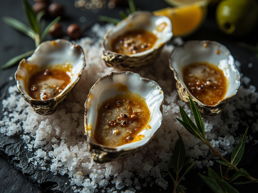 Oysters with peppered garum and honey