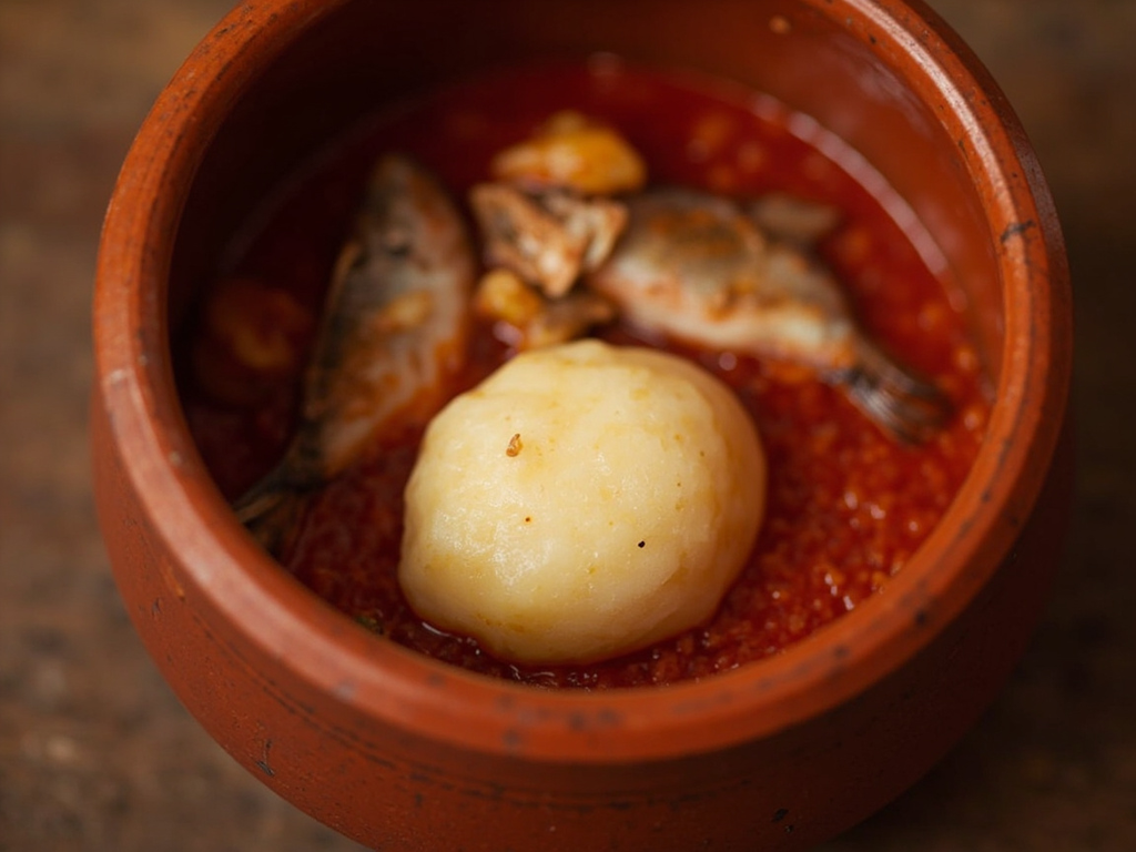 Yam Foutou with Palm Nut Sauce