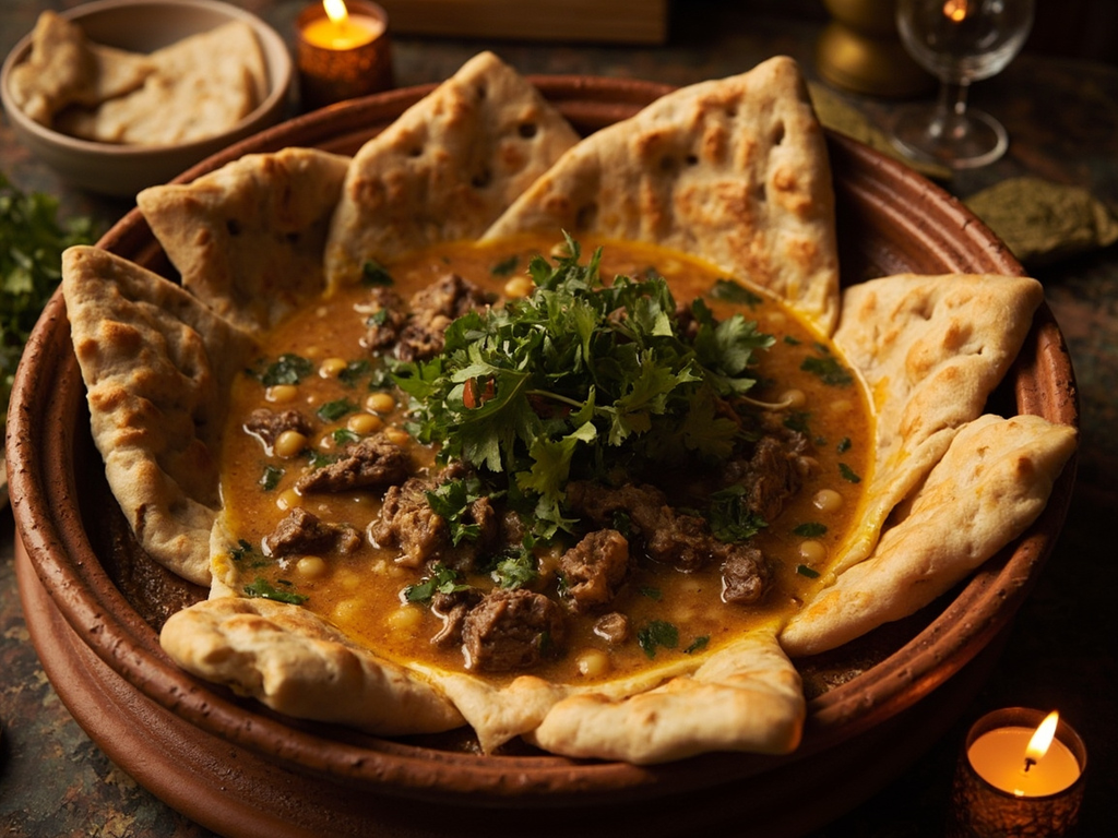 Tharid — pain trempé au bouillon d'agneau et pois chiches