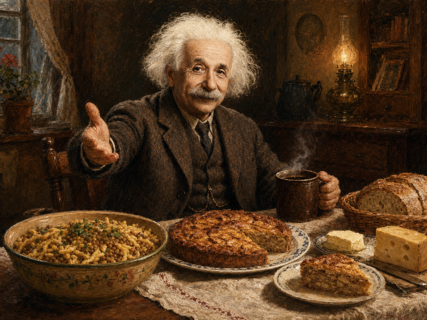 Albert Einstein at the table