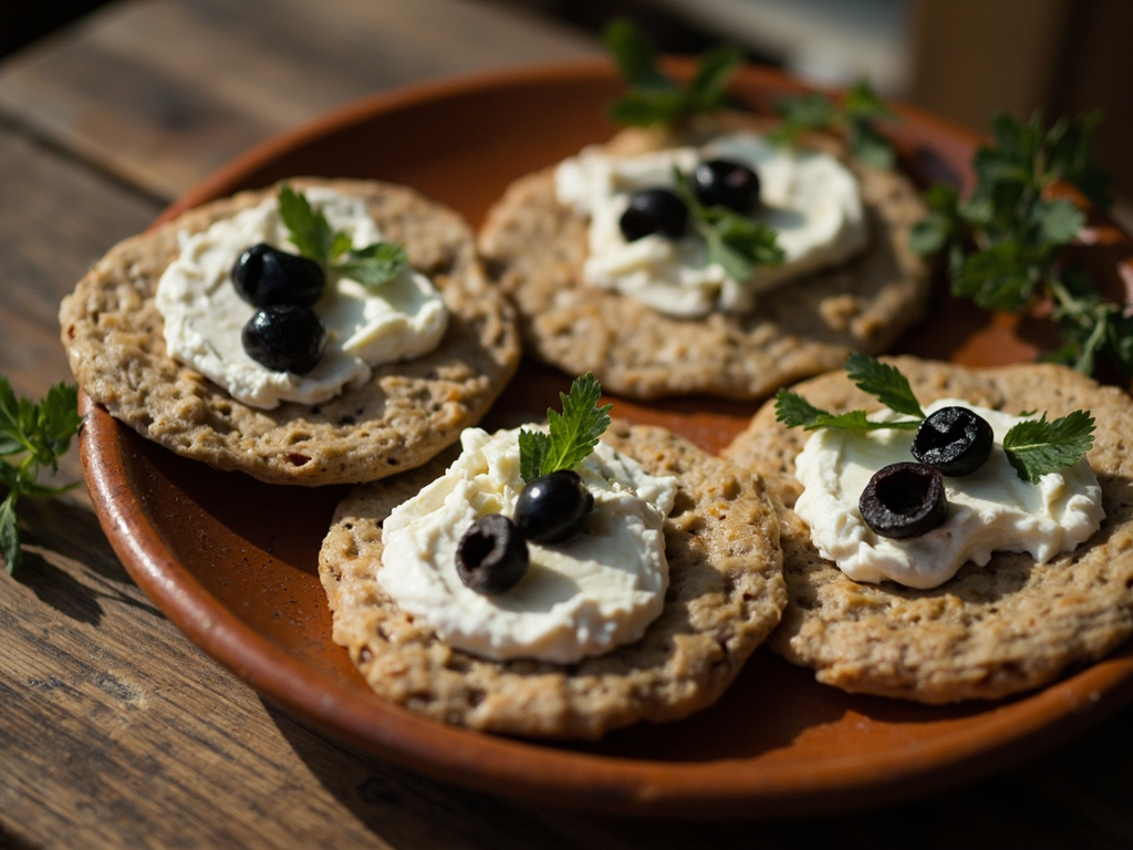 Maza d'orge aux olives et au fromage de chèvre