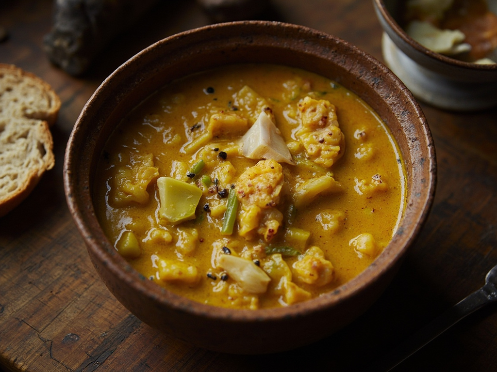 Potage d'avoine aux poireaux et au safran