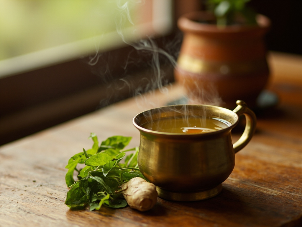 Tulsi kadha — infusion de basilic sacré et gingembre