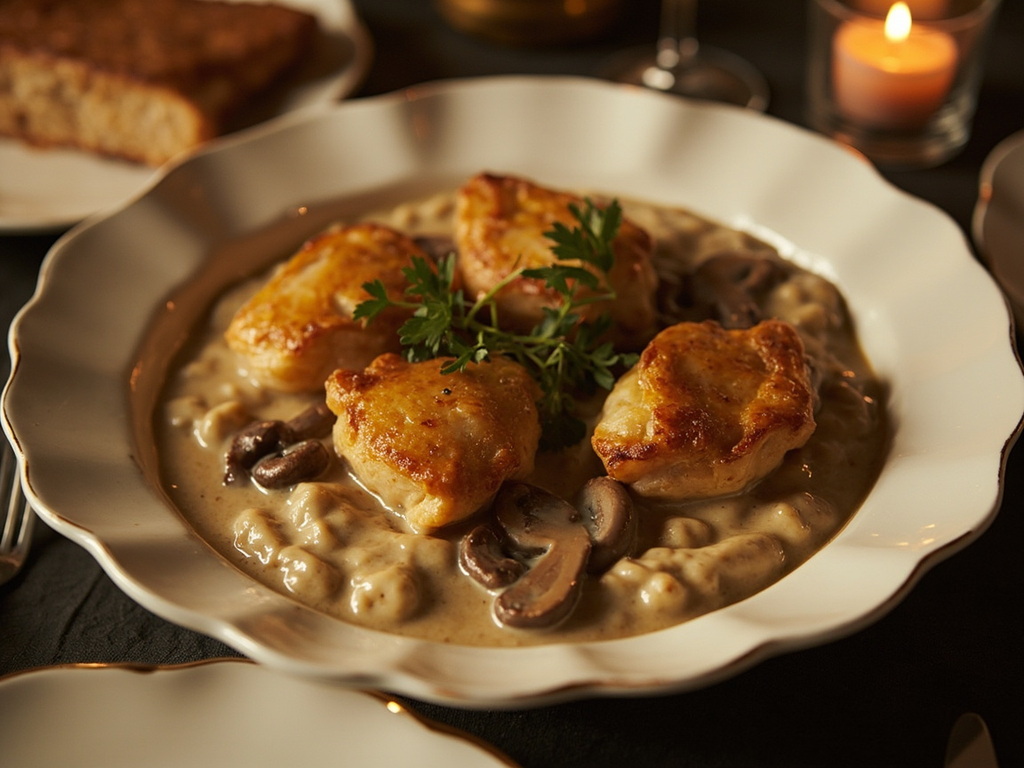 Poularde à la crème et aux morilles, dîner de la NRF