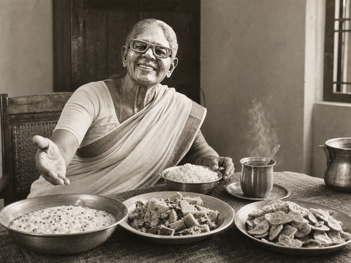 Anna Mani at the table