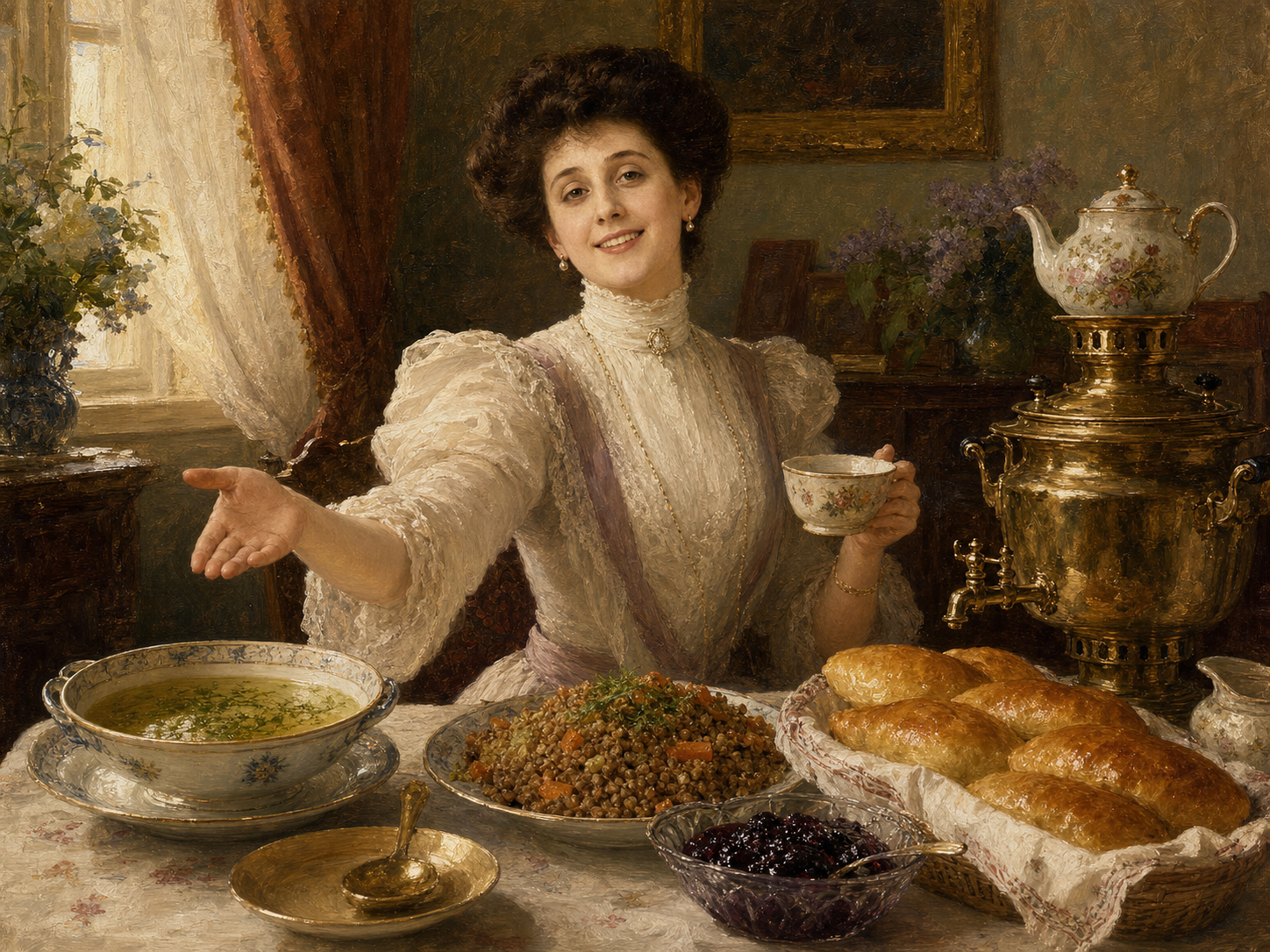 Anna Pavlova at the table