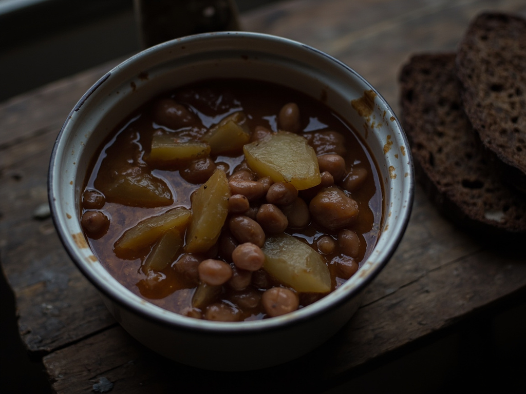 Bruine bonen — brown beans stewed with potatoes