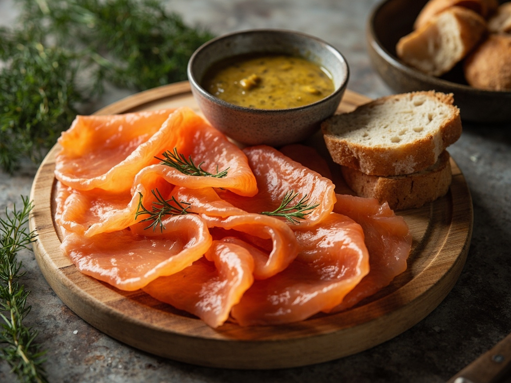 Gravlax med hovmästarsås — saumon mariné à l'aneth, sauce moutarde