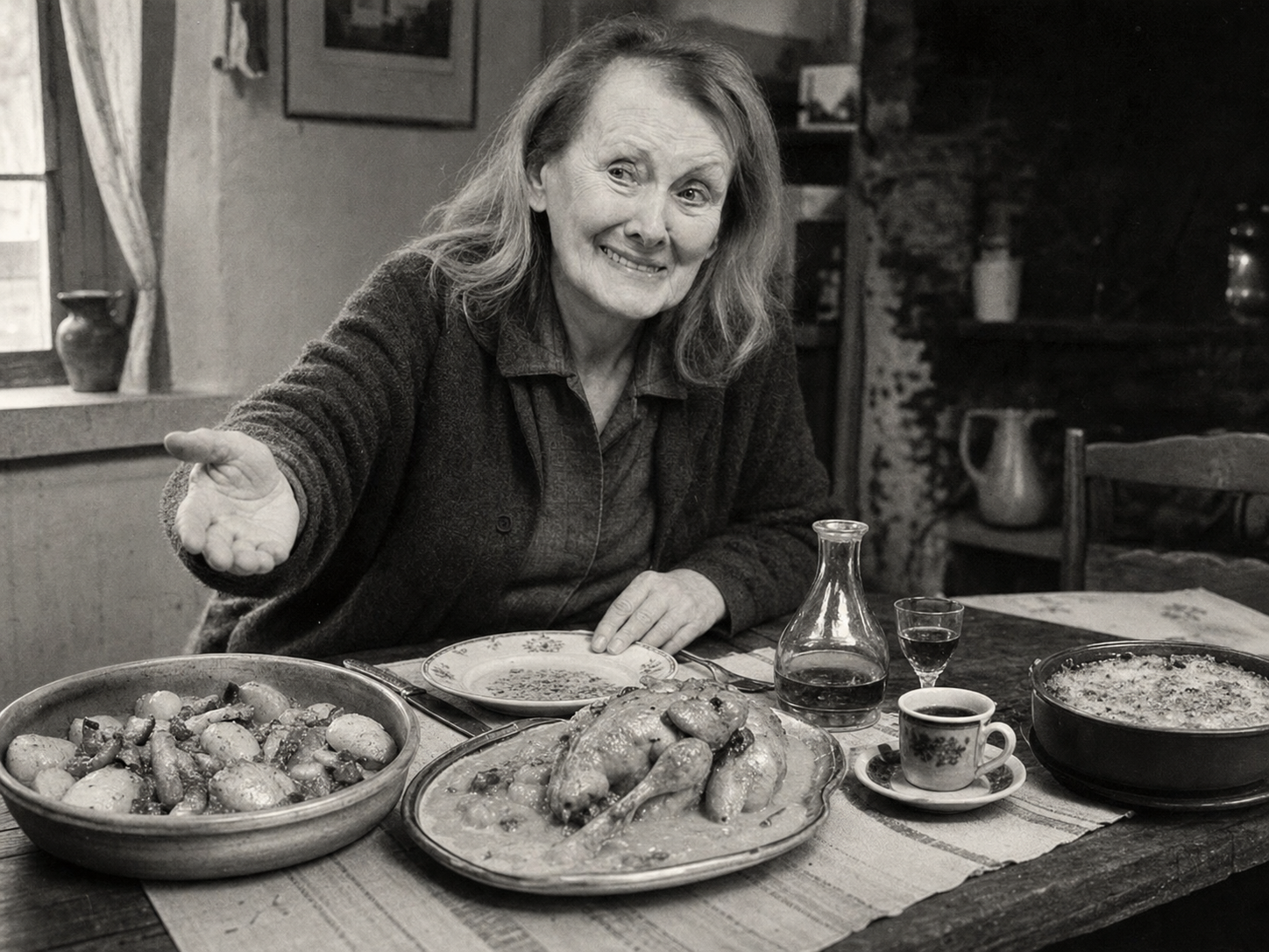 Annie Ernaux at the table