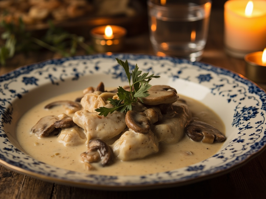 Fricassée de poularde aux champignons