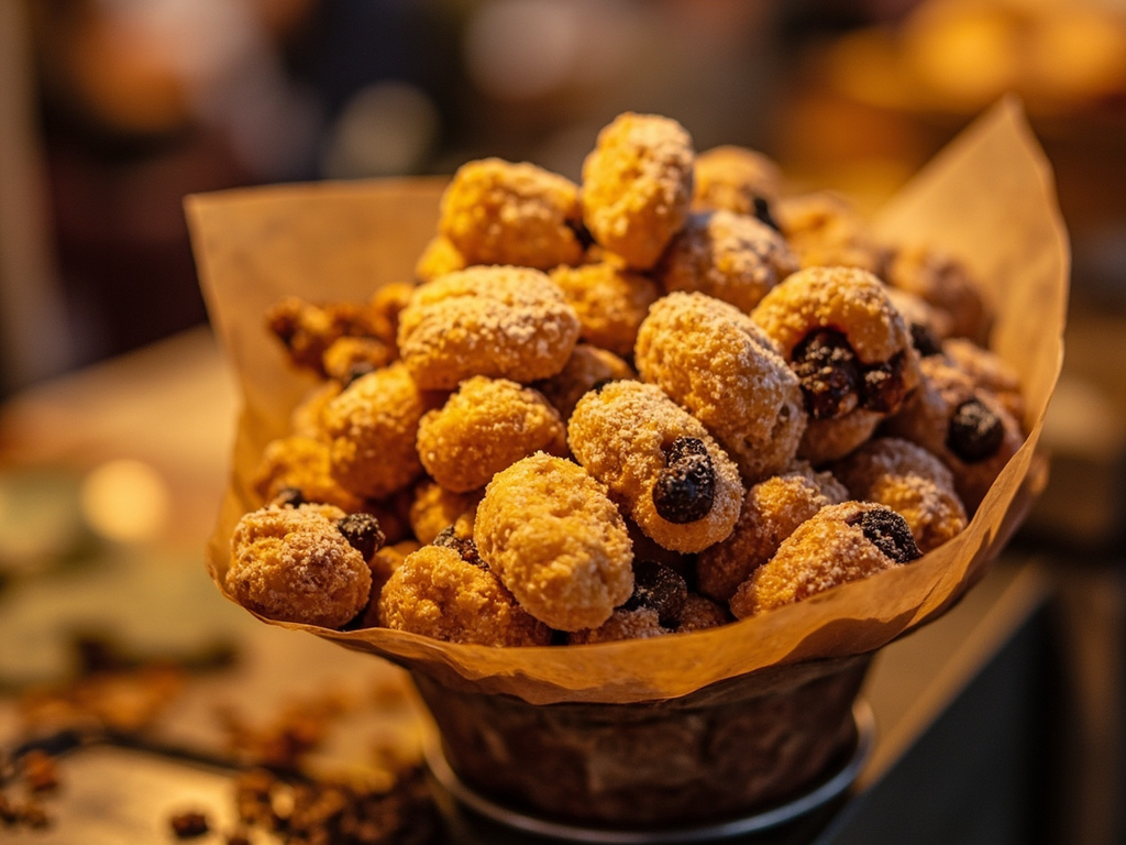 Frìtole veneziane (Carnival fritters with raisins and pine nuts)