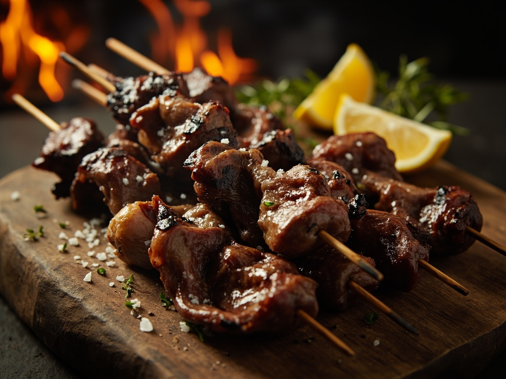 Grilled splanchna on skewers, the sacrificial share