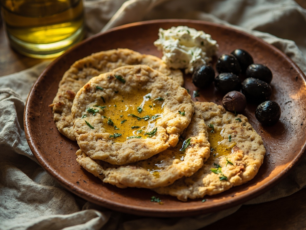 Barley maza with oil and olives