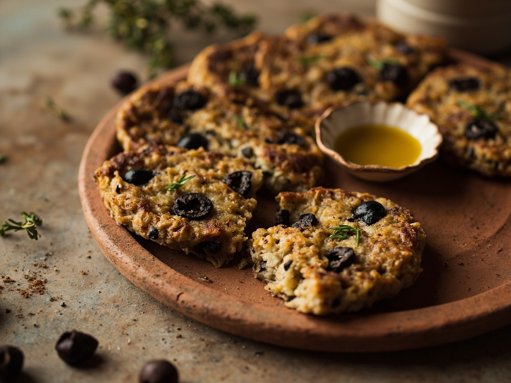 Barley maza with olives and thyme