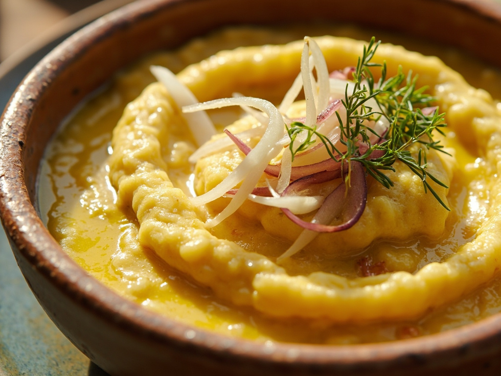 Yellow fava bean puree with fennel