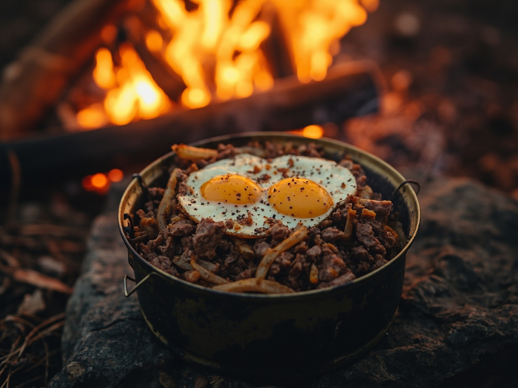 Loof et œufs au feu de camp, la ration du soldat