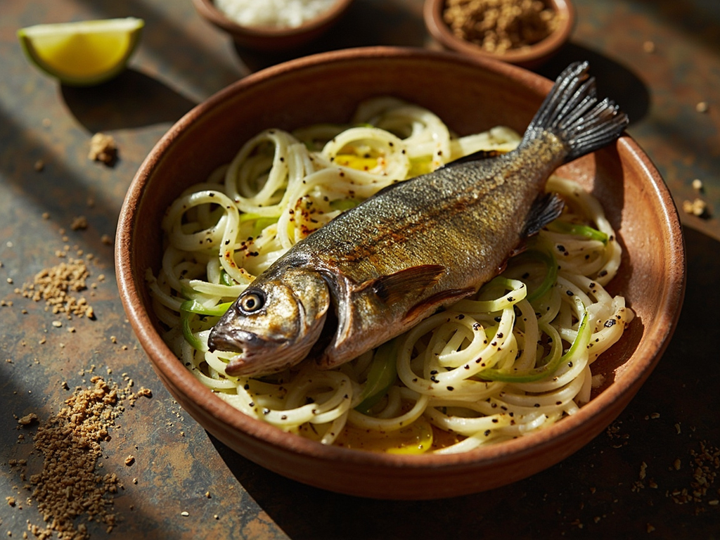 Poisson du Tigre aux poireaux et au sésame