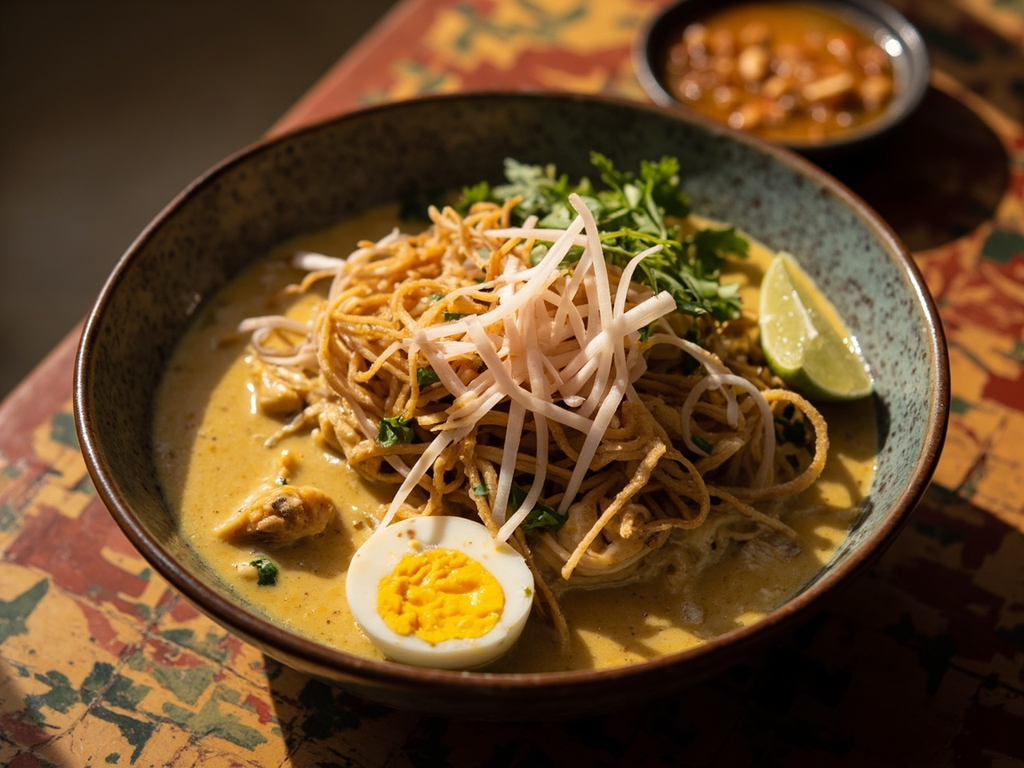 Ohn no khao swè — nouilles au poulet et lait de coco