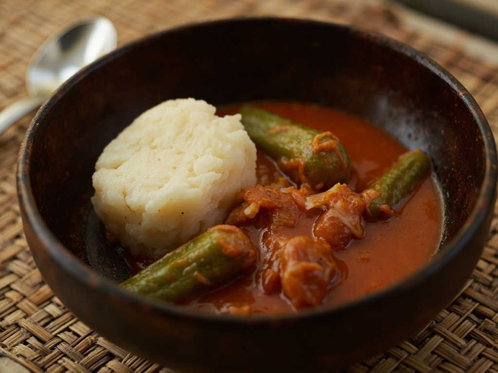 Foutou d'igname, sauce gombo à l'huile de palme