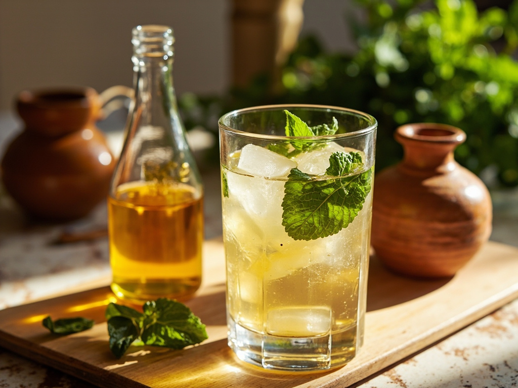 Sikanjabīn — honey and vinegar syrup with mint