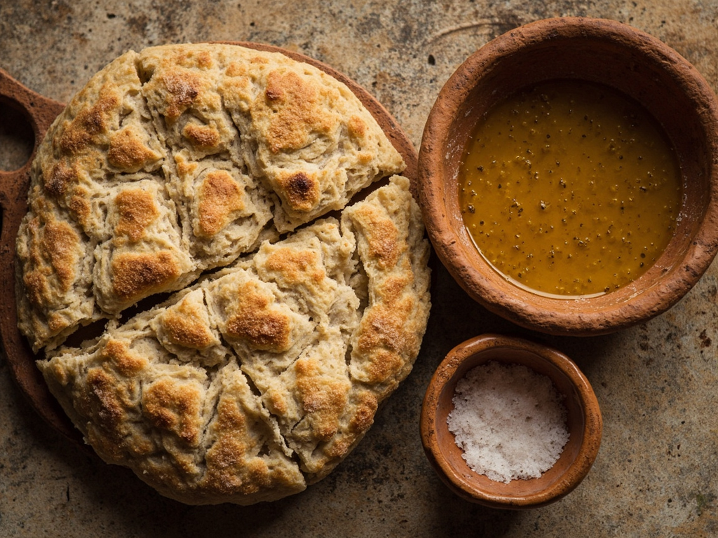 Pain d'orge au levain et huile nouvelle