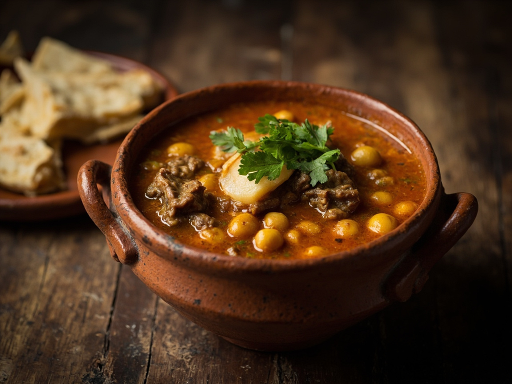Shorba-ye gosht (soupe d'agneau aux pois chiches et herbes)