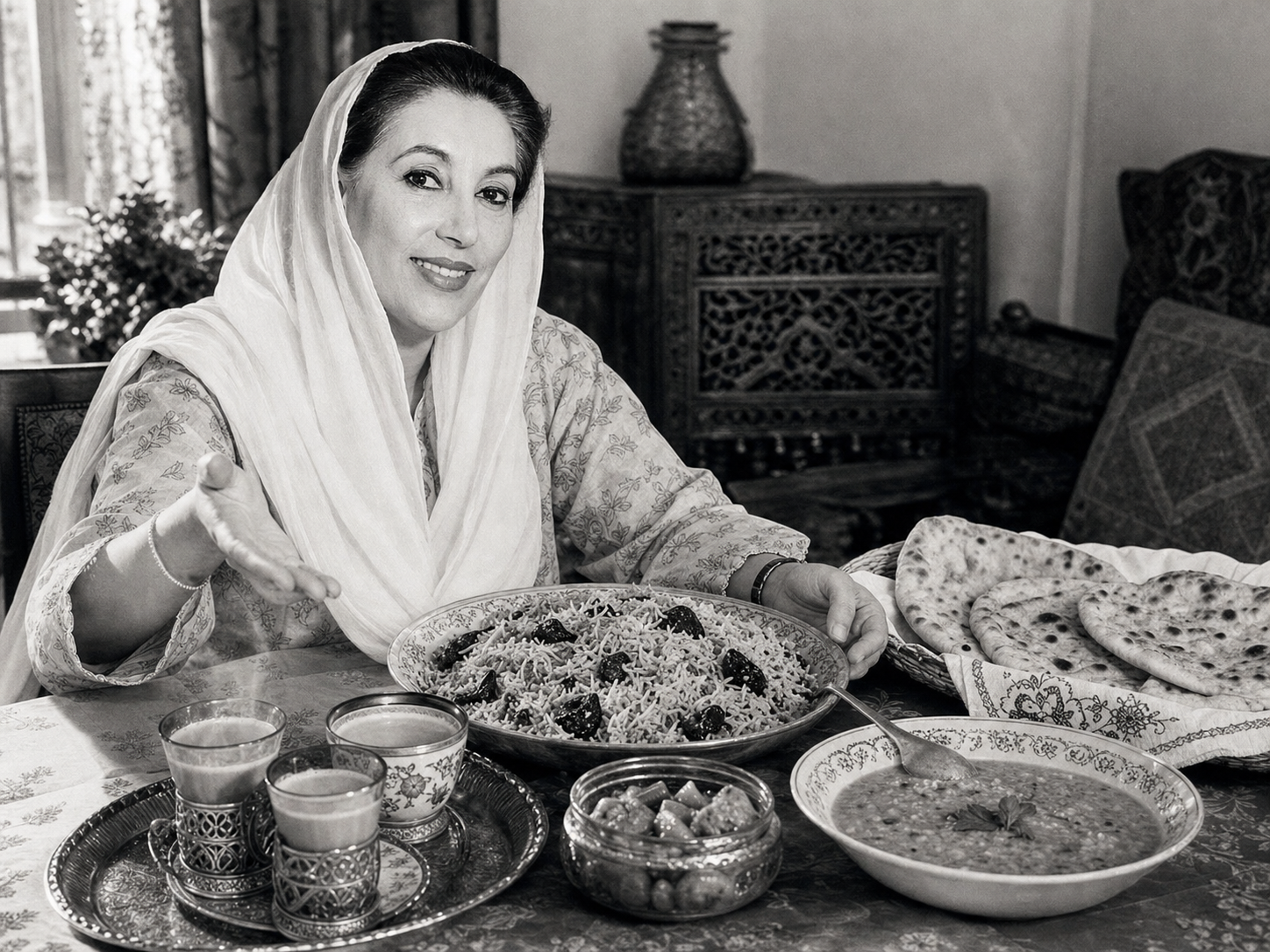 Benazir Bhutto at the table