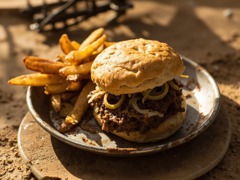 Bully beef du désert, écrasé sur biscuit de guerre