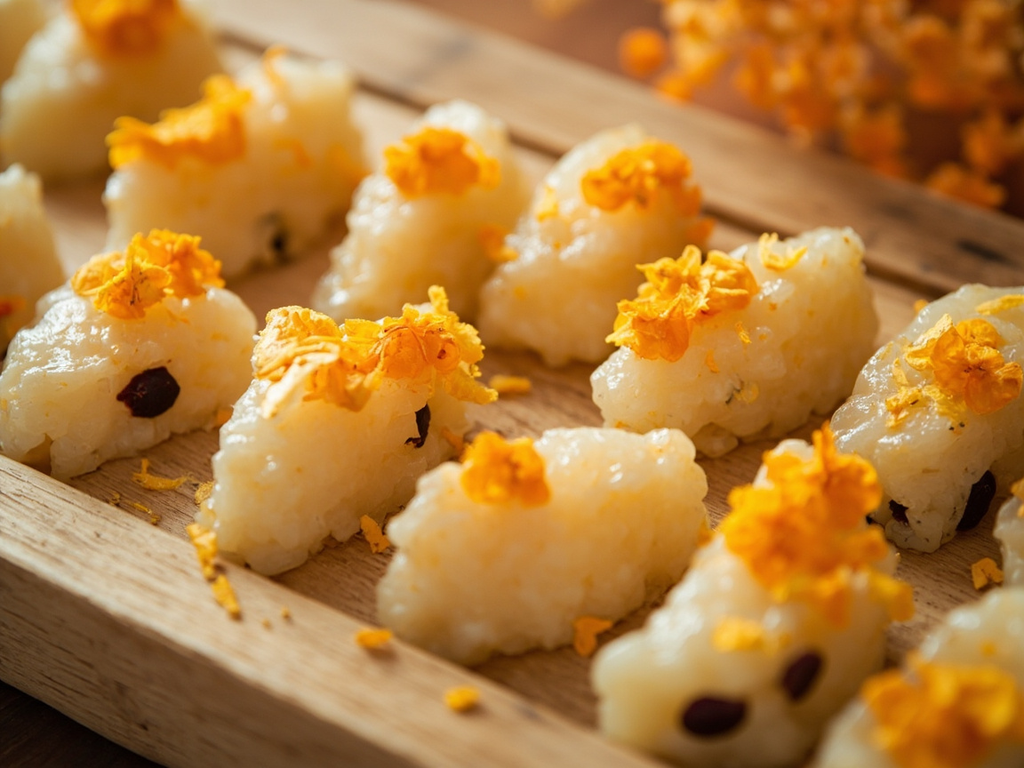Glutinous Rice Cake with Honey and Osmanthus (桂花蜜糕, guì huā mì gāo)