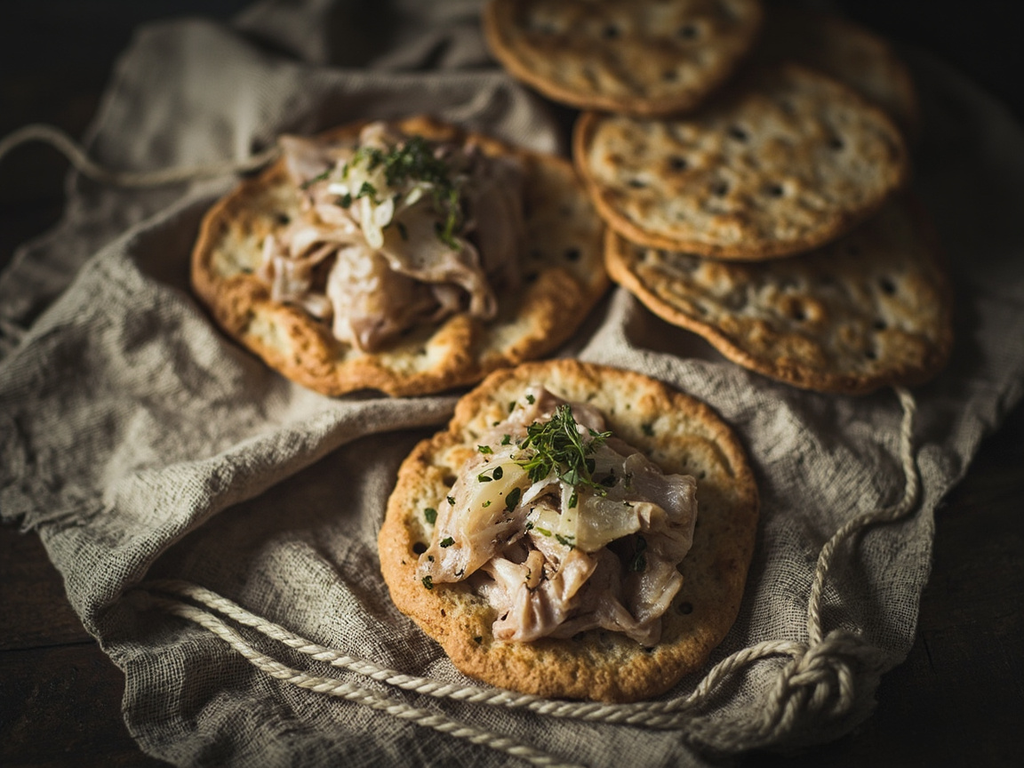 Pilgrim's niste: dried cod and hole-punched rye flatbread