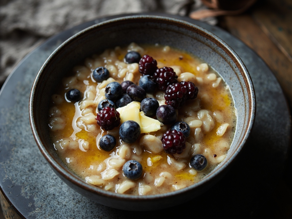 Barley porridge with butter and berries (grautr)