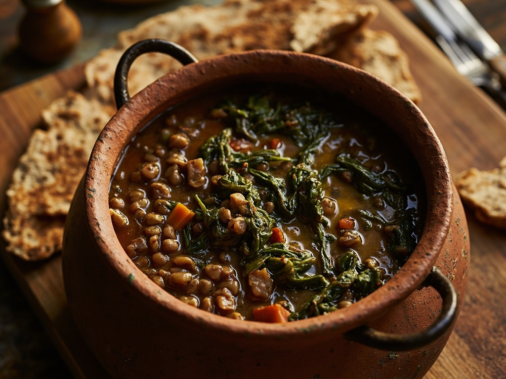 Pot of Lentils and Emmer with Furrow Herbs