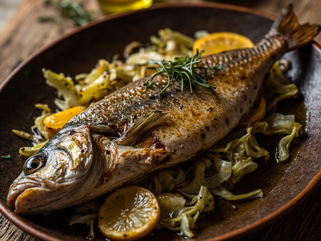 Poisson d'Ogygie grillé au garos et au fenouil