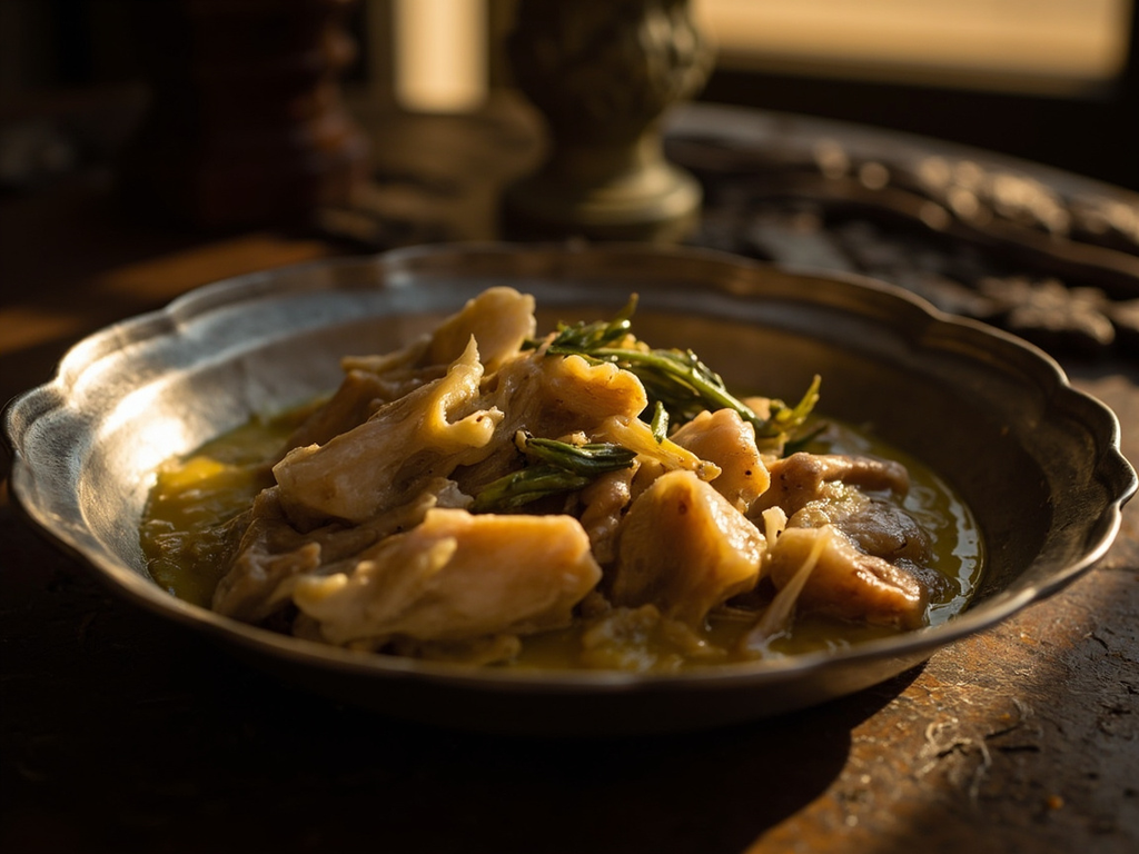 Ragoût d'artichauts, crêtes et rognons de coq