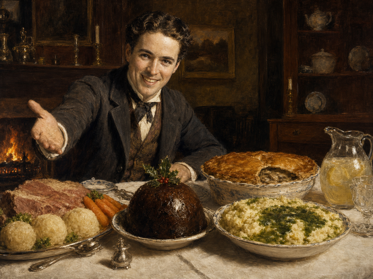 Charlie Chaplin at the table