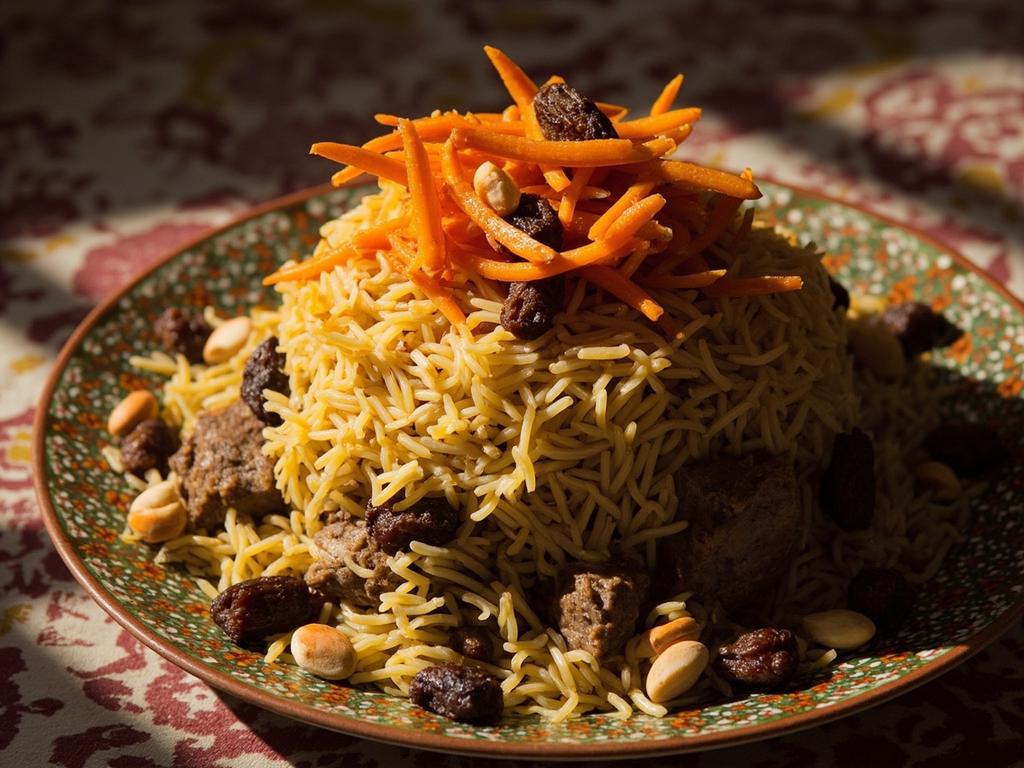 Kabuli palaw — riz de fête au mouton, carottes et raisins