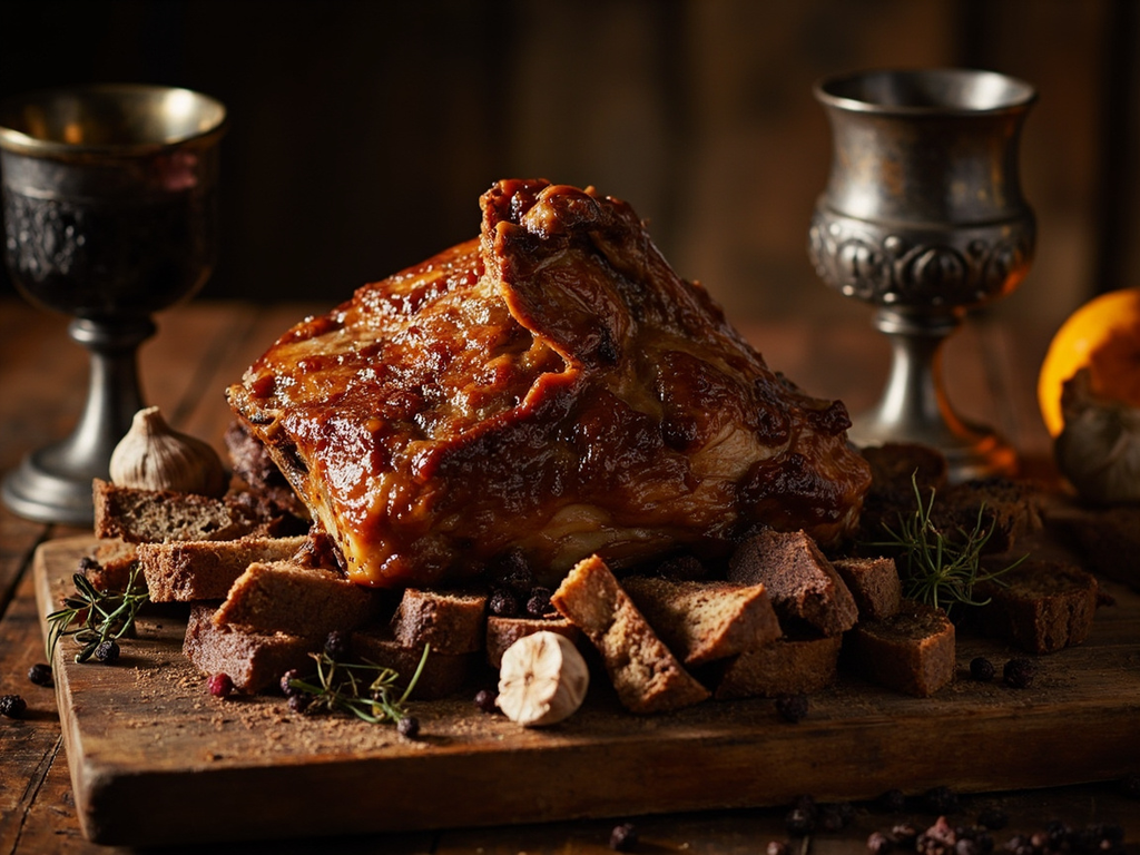 Spit-Roasted Wild Boar with Honey and Wild Mustard Glaze