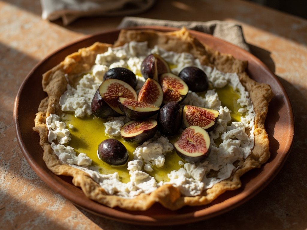 Barley Mâza with Figs, Fresh Cheese, and Olives