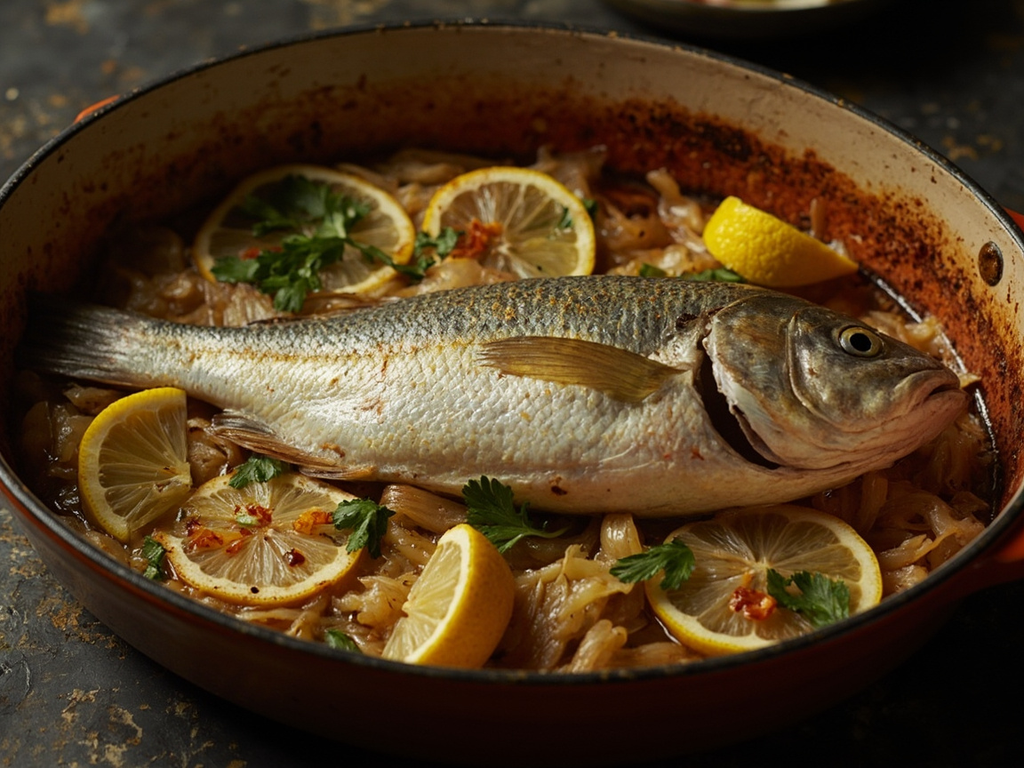 Psari Plaki, Oven-Baked Fish with Onion and Lemon