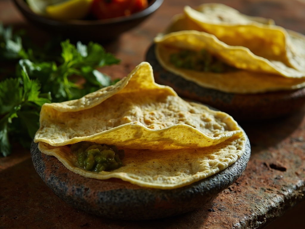 Tlaxcalli with green tomatillo molli