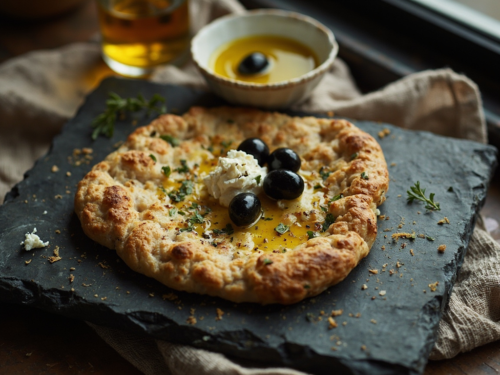 Barley Maza with Oil, Olives, and Fresh Cheese