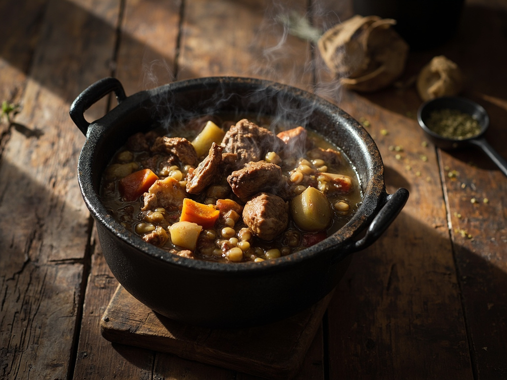 Bouilli de mouton au chaudron, racines et orge