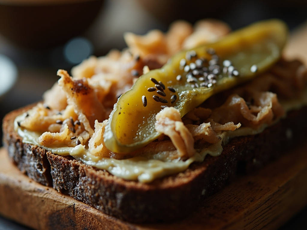 Graubrot mit Schmalz und Gurke — rye bread with lard and pickle