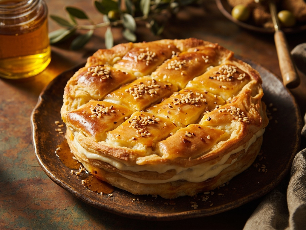 Plakous with Honey and Fresh Cheese