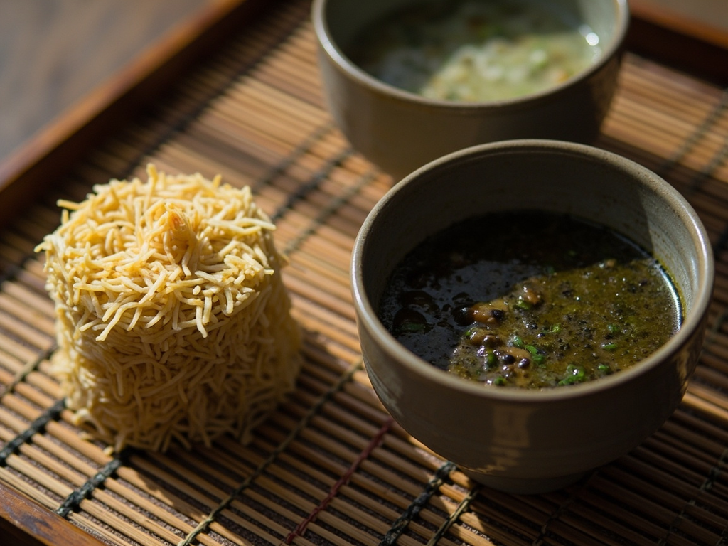 Millet porridge and mallow potage with fermented soybeans (粟飯葵羹)
