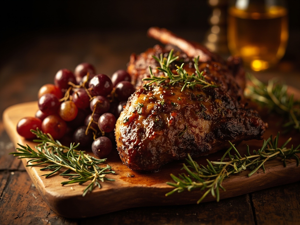 Herb-roasted kid goat for festive sacrifice