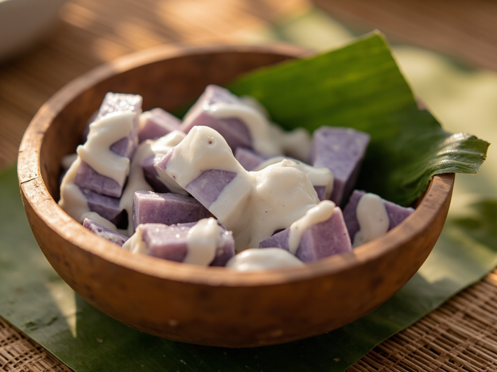 Boiled taro with sweet coconut milk